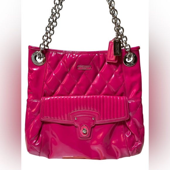 Coach Poppy Liquid Gloss Quilted Shoulder Bag in Raspberry Pink 🔥 - Picture 5 of 17
